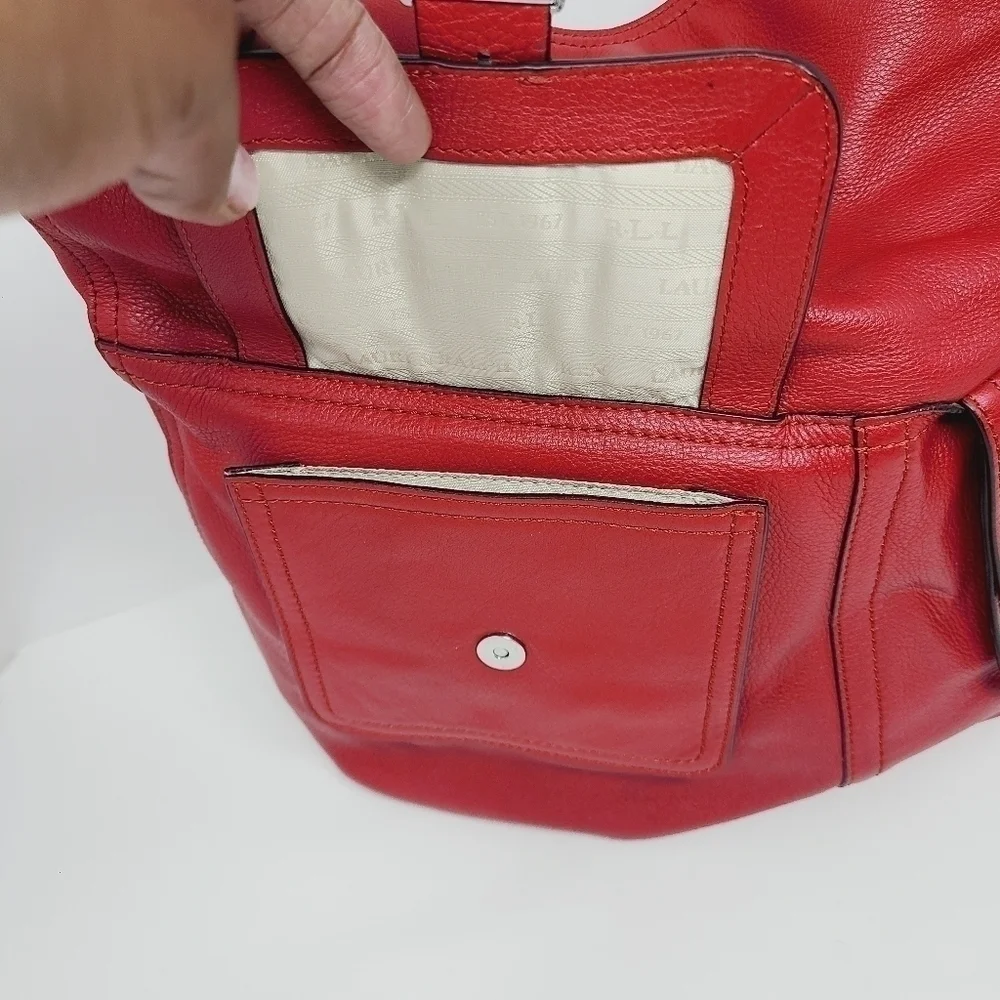 Polo Ralph Lauren | Women's Red Front Fold-Over Leather Hobo Bag (One Size)